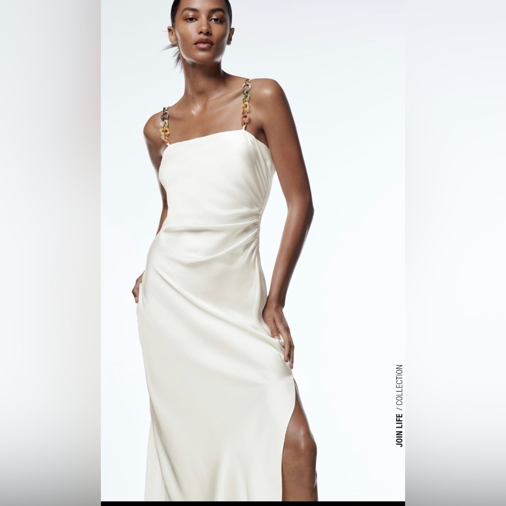 ZARA CHAIN STRAP SATIN EFFECT SLIP DRESS - Picture 2 of 9